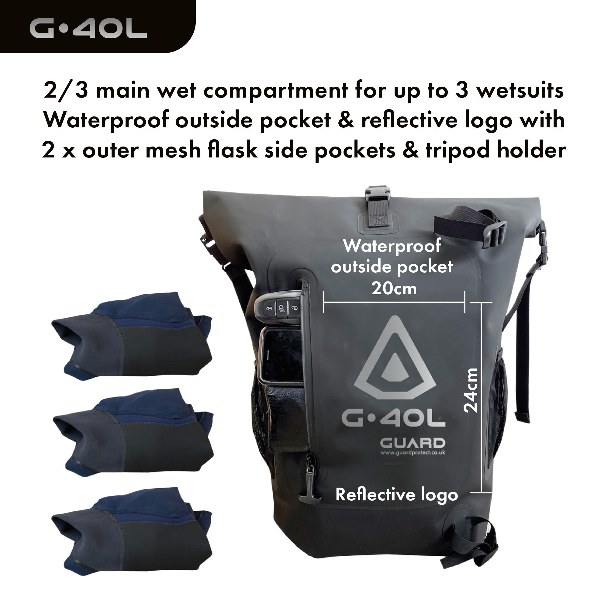 G.40L 100% Waterproof Surfing Backpack - Midnight