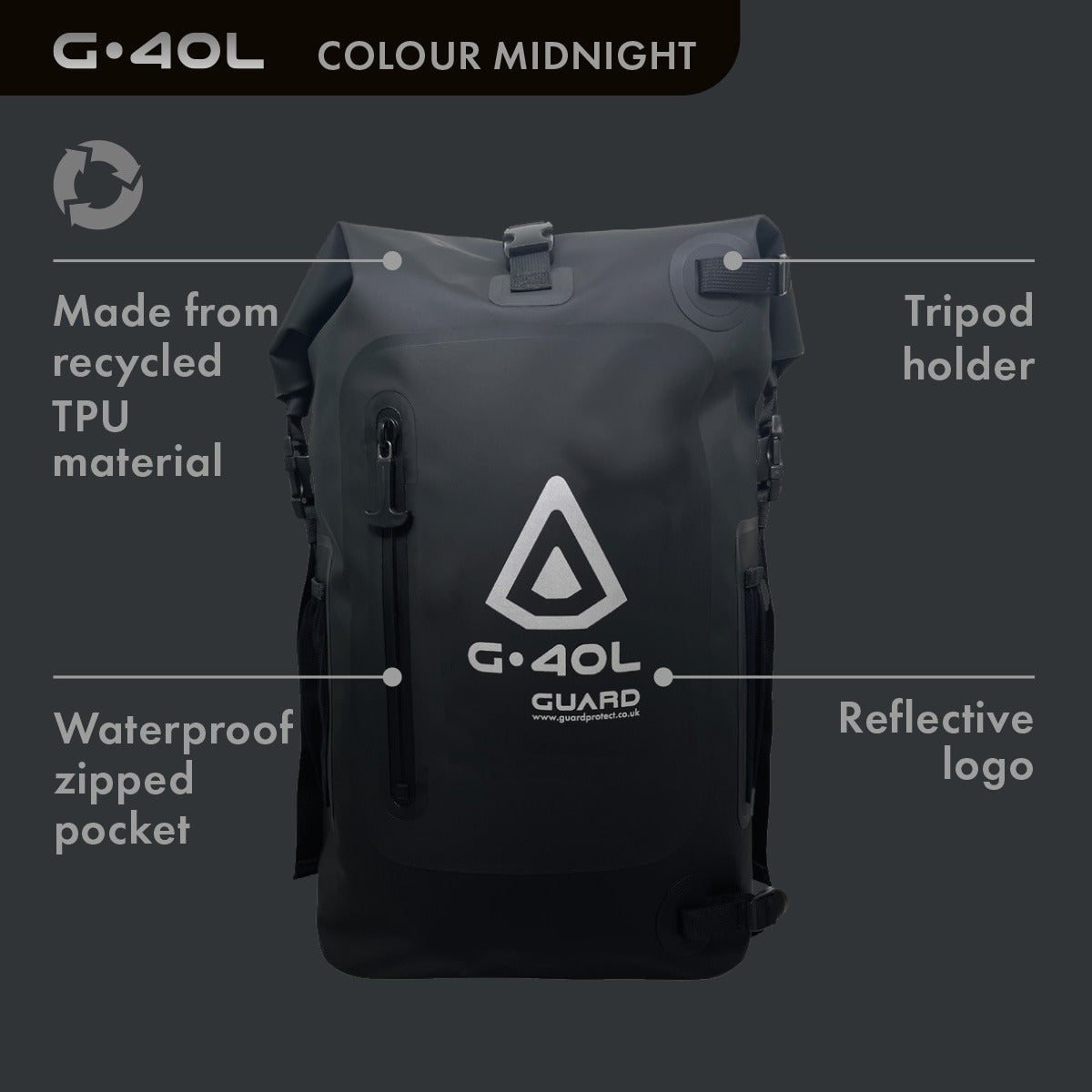 GUARD® G.40L 100% Waterproof Surfing Backpack - Midnight