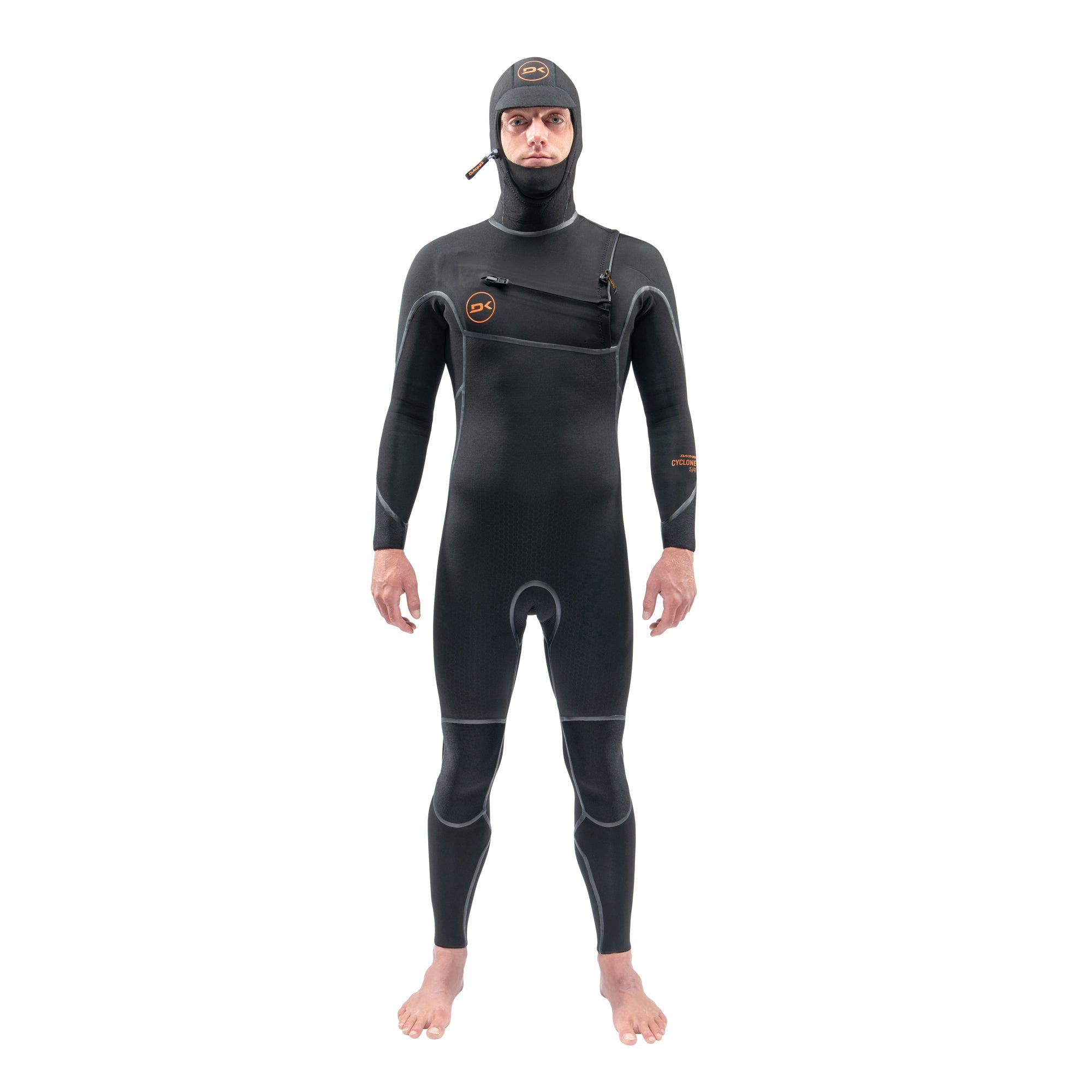 Dakine Mens Cyclone Chest Zip Hooded 6/4mm Full Wetsuit (Black) | Wetsuits | Dakine