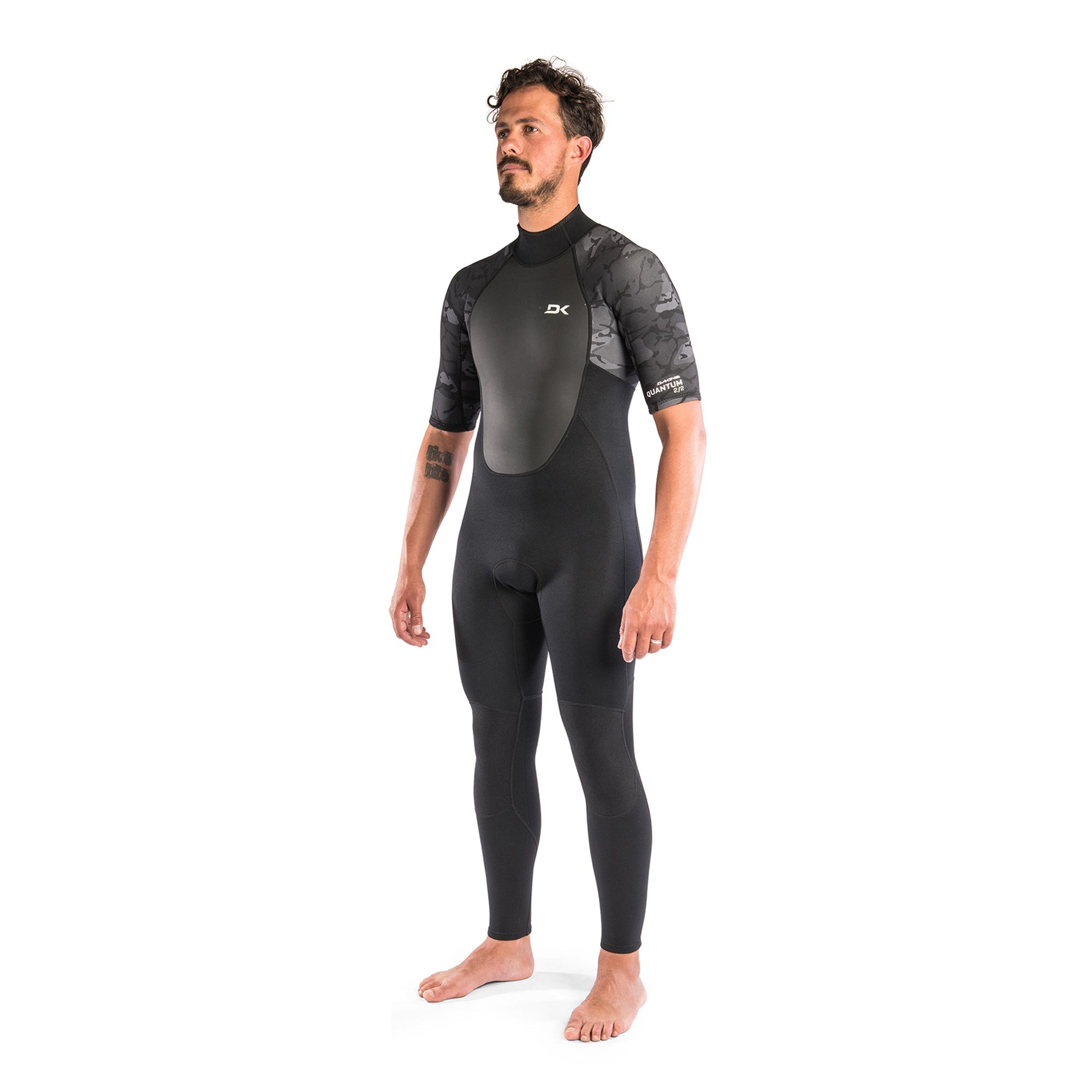 Dakine Mens Quantum Back Zip 2/2mm F/L Short Sleeved Full Wetsuit (Black Camo / White)