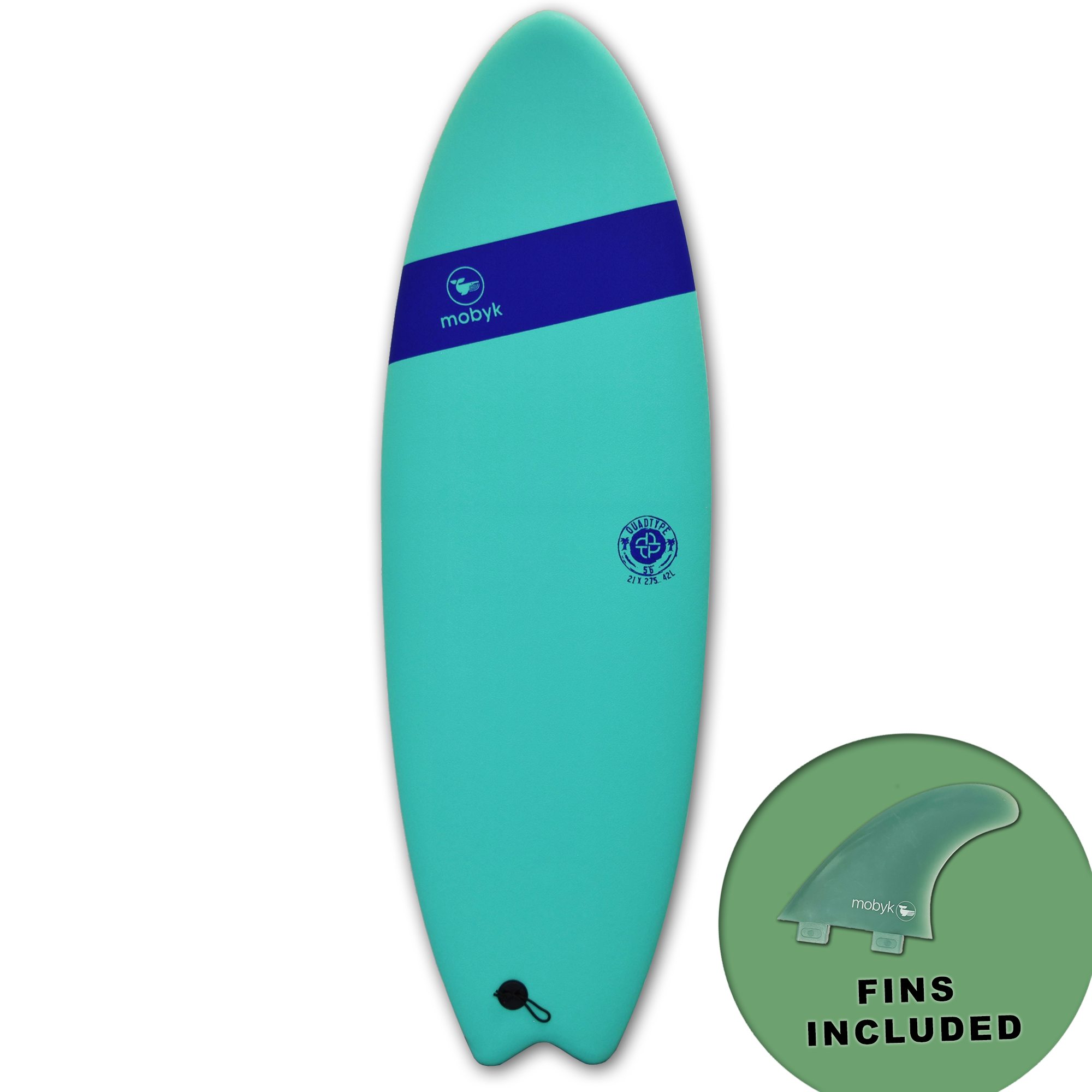 Mobyk 5'6 Quad Fish Softboard - Turquoise | Surfboards | Mobyk