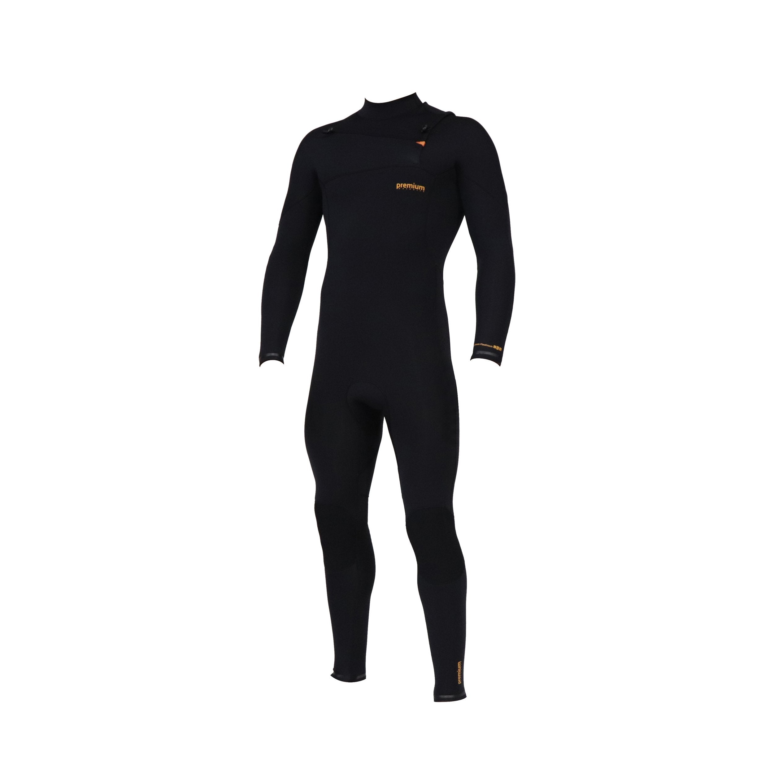 Premium 4/3.5mm SC2 Chest Zip Full Wetsuit (Jet Black/Orange)