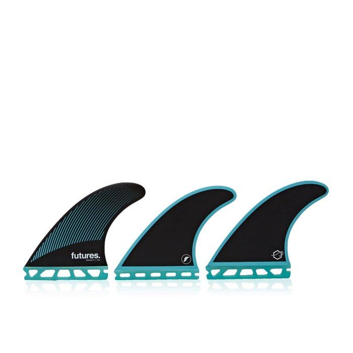 Futures R8 Legacy Series Honeycomb Tri Fin Set Large - Teal / Black-Futures R8 Legacy Series Honeycomb Tri Fin Set Large - Teal / Black-Green Overhead