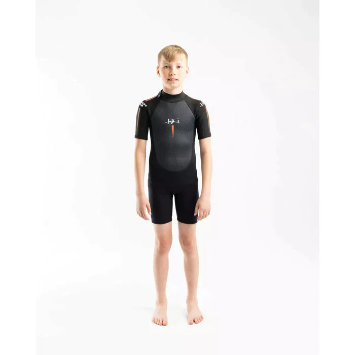 Tiki Junior Tech 3/2mm F/L Back Zip Spring Wetsuit - Black / Orange